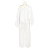 Fashionable Stretch Pleated Batwing Sleeve One-piece Pocket Wide-leg Pants Suit ASL-6812