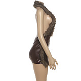 Sexy Leather Paneled Sleeveless Halterneck Dress ZJQD-80157