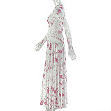 Sexy Round Neck Ruffled Fresh Print A-line Dress JY-303706