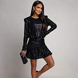 Stylish Round Neck Long-sleeved Sequined Dress CYA-902197