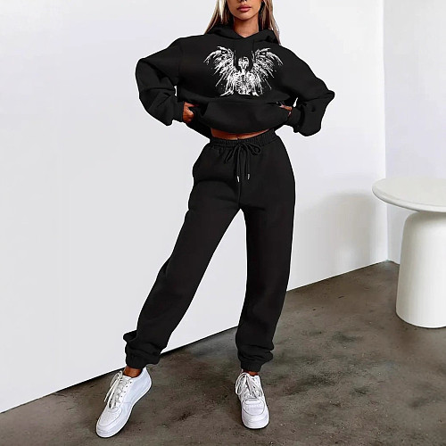 Casual Hooded Sweatshirt and Sweatpants Sports Two-piece Set QD-7770