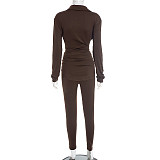 Autumn/Winter Fold-down Collar Long-sleeved U-shaped Long Top and Cropped Pants Set XYWL-25ST425