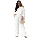 Fashionable Stretch Pleated Batwing Sleeve One-piece Pocket Wide-leg Pants Suit ASL-6812