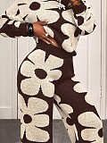 Stylish Loose-fitting Casual Multi-colored Floral Knit Sweater Set XS-25L1704