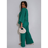 Fashionable Stretch Pleated Batwing Sleeve One-piece Pocket Wide-leg Pants Suit ASL-6812