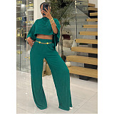 Fashionable Stretch Pleated Batwing Sleeve One-piece Pocket Wide-leg Pants Suit ASL-6812