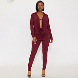 Autumn/Winter Fold-down Collar Long-sleeved U-shaped Long Top and Cropped Pants Set XYWL-25ST425