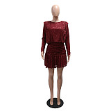 Stylish Round Neck Long-sleeved Sequined Dress CYA-902197
