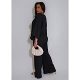 Fashionable Stretch Pleated Batwing Sleeve One-piece Pocket Wide-leg Pants Suit ASL-6812