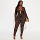 Autumn/Winter Fold-down Collar Long-sleeved U-shaped Long Top and Cropped Pants Set XYWL-25ST425