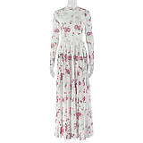 Sexy Round Neck Ruffled Fresh Print A-line Dress JY-303706