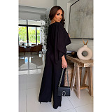 Fashionable Stretch Pleated Batwing Sleeve One-piece Pocket Wide-leg Pants Suit ASL-6812