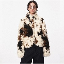 Maillard Retro Color Block Fox Fur Eco-friendly Short Jacket ZNFR-45485