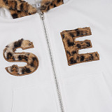 New Letter Leopard Print Fur Patchwork Hooded Sweatshirt Jacket MRA-43789