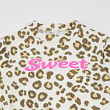 Sexy Leopard Print Letter Print Cropped Long-sleeved Shorts Two-piece Set MRA-45786