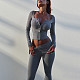 2025 Sexy Solid Color Rhinestone Long-Sleeve Pants Set SUM-25573
