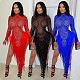 Fashionable Round Neck Polyester Mesh Sequined Tassel See-through Rhinestone Dress CYA-902191
