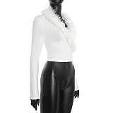 Autumn/Winter Deep V-neck Fur Collar Solid Color Pullover Cropped Long-sleeved Slim Fit Top XYWL-25TP402