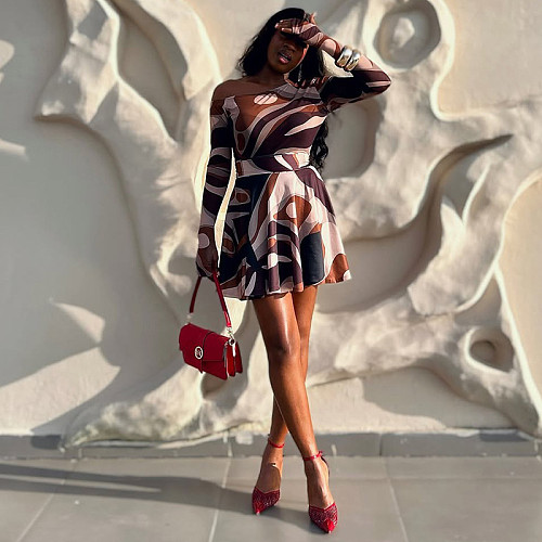 Sexy Floral Print Strapless A-line Mini Dress JY-303610