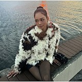 Maillard Retro Color Block Fox Fur Eco-friendly Short Jacket ZNFR-45485
