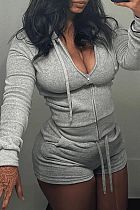 New Casual Solid Color Zip-up Shorts Set RS-8859