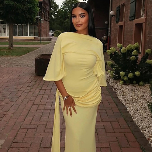 Sexy Backless Ruffled Off-the-shoulder Tie-up Slit Bodycon Maxi Dress JY-303387