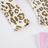Sexy Leopard Print Letter Print Cropped Long-sleeved Shorts Two-piece Set MRA-45786