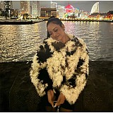 Maillard Retro Color Block Fox Fur Eco-friendly Short Jacket ZNFR-45485