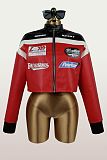 Stylish Color-blocked Slim-fit Stand-up Collar Hip-hop Motorcycle Jacket Top XS-1586