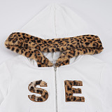 New Letter Leopard Print Fur Patchwork Hooded Sweatshirt Jacket MRA-43789