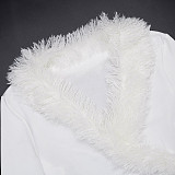 Autumn/Winter Deep V-neck Fur Collar Solid Color Pullover Cropped Long-sleeved Slim Fit Top XYWL-25TP402