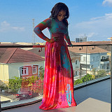 Stylish Round Neck Pleated Printed Patchwork A-line Dress JY-303717