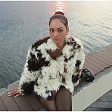 Maillard Retro Color Block Fox Fur Eco-friendly Short Jacket ZNFR-45485