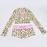 Sexy Leopard Print Letter Print Cropped Long-sleeved Shorts Two-piece Set MRA-45786