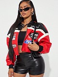 Stylish Color-blocked Slim-fit Stand-up Collar Hip-hop Motorcycle Jacket Top XS-1586