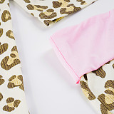 Sexy Leopard Print Letter Print Cropped Long-sleeved Shorts Two-piece Set MRA-45786