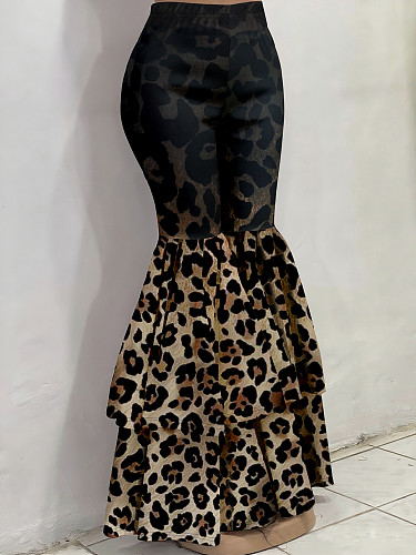 Fashionable Printed Fishtail Layered Design Slim-fit Trousers JLY-6677