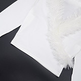 Autumn/Winter Deep V-neck Fur Collar Solid Color Pullover Cropped Long-sleeved Slim Fit Top XYWL-25TP402