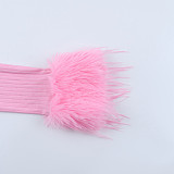 2025 Sexy Deep V-neck Long-sleeved Ostrich Feather Pink Cardigan Top SUM-25435