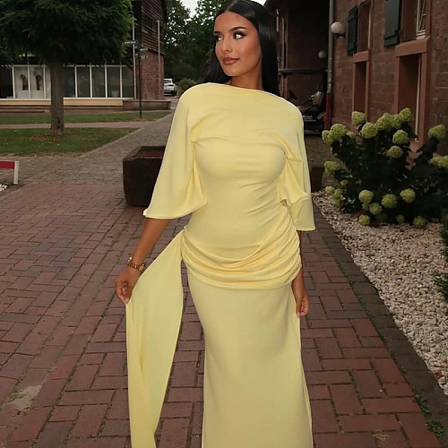 Sexy Backless Ruffled Off-the-shoulder Tie-up Slit Bodycon Maxi Dress JY-303387