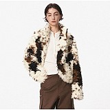 Maillard Retro Color Block Fox Fur Eco-friendly Short Jacket ZNFR-45485
