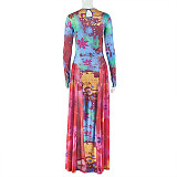 Stylish Round Neck Pleated Printed Patchwork A-line Dress JY-303717