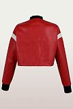Stylish Color-blocked Slim-fit Stand-up Collar Hip-hop Motorcycle Jacket Top XS-1586