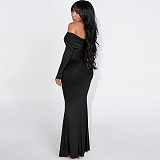 Sexy Solid Color Slim Fit Off-shoulder Elegant Fishtail Dress SXE-87970
