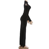 New High-neck Long-sleeved Elegant and Slim-fitting Solid Color Dress SXE-86424