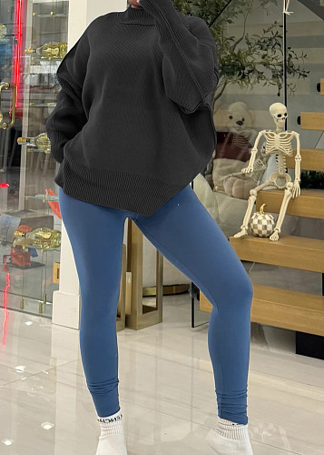 New Casual Solid-color Loose-fitting Knitted Pullover Sweater TR-1356