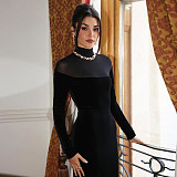 New High-neck Long-sleeved Elegant and Slim-fitting Solid Color Dress SXE-86424