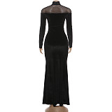 New High-neck Long-sleeved Elegant and Slim-fitting Solid Color Dress SXE-86424