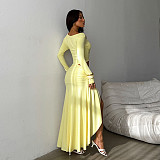 2025 Sexy Hollow-Out One-Shoulder Long-Sleeve Slit Bodycon Dress SUM-25386