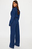 2025 Fashionable Slim-Fit Stretch Flared Leg Washed Denim Long-Sleeved Jumpsuit JLX-3589